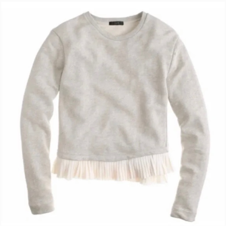 J. Crew Mixed Media Pleated Hem Gray Sweatshirt